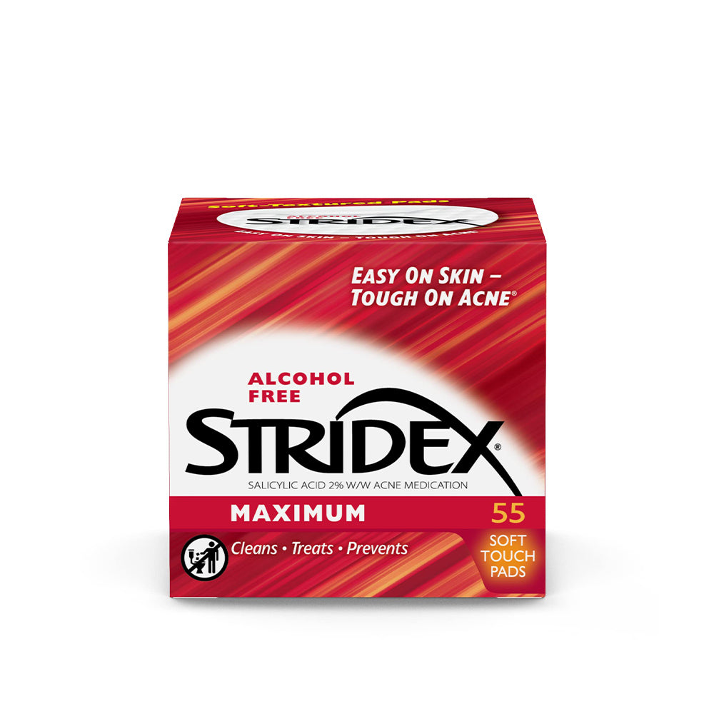 Stridex Medicated Acne Pads, Maximum, 55 Count – Facial Cleansing Wipes